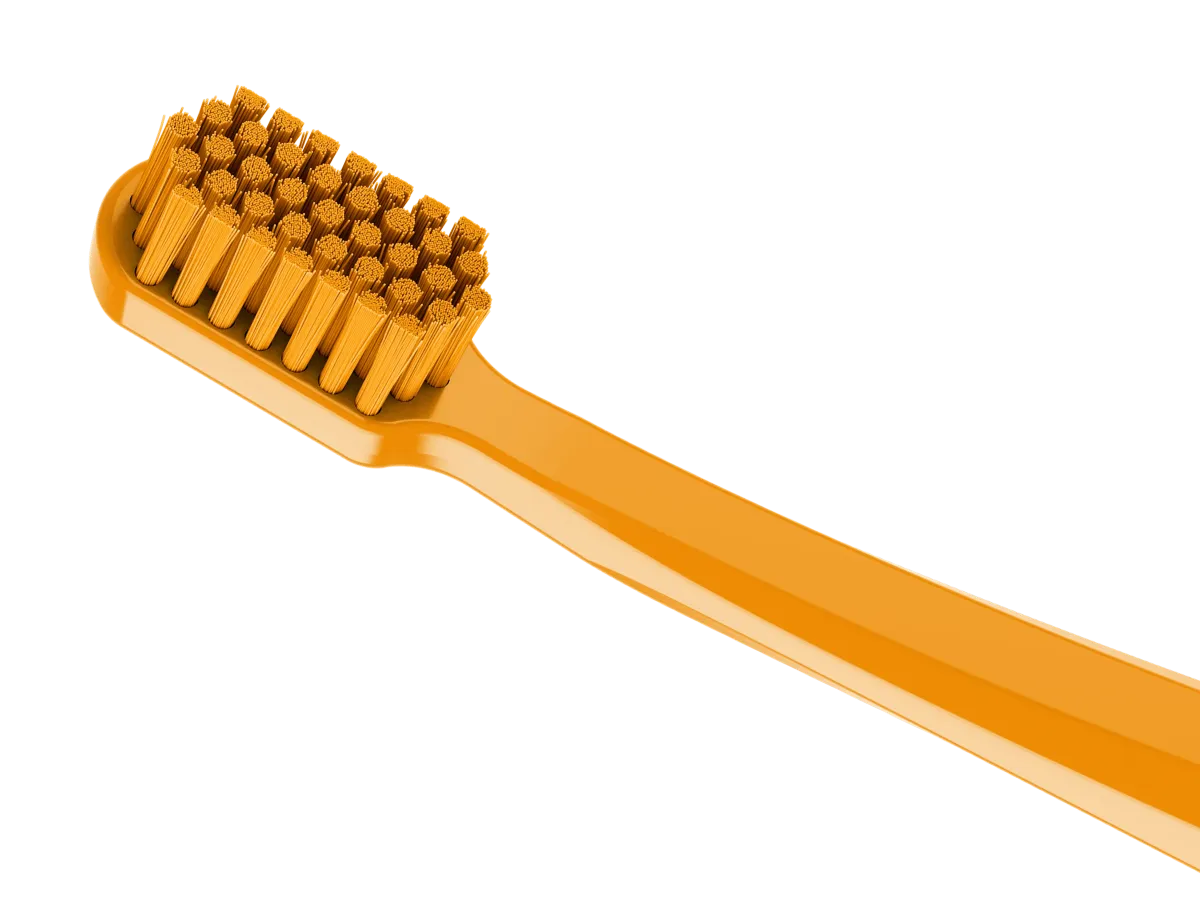 Extra-soft toothbrush with cool, sleek, swiss design.
